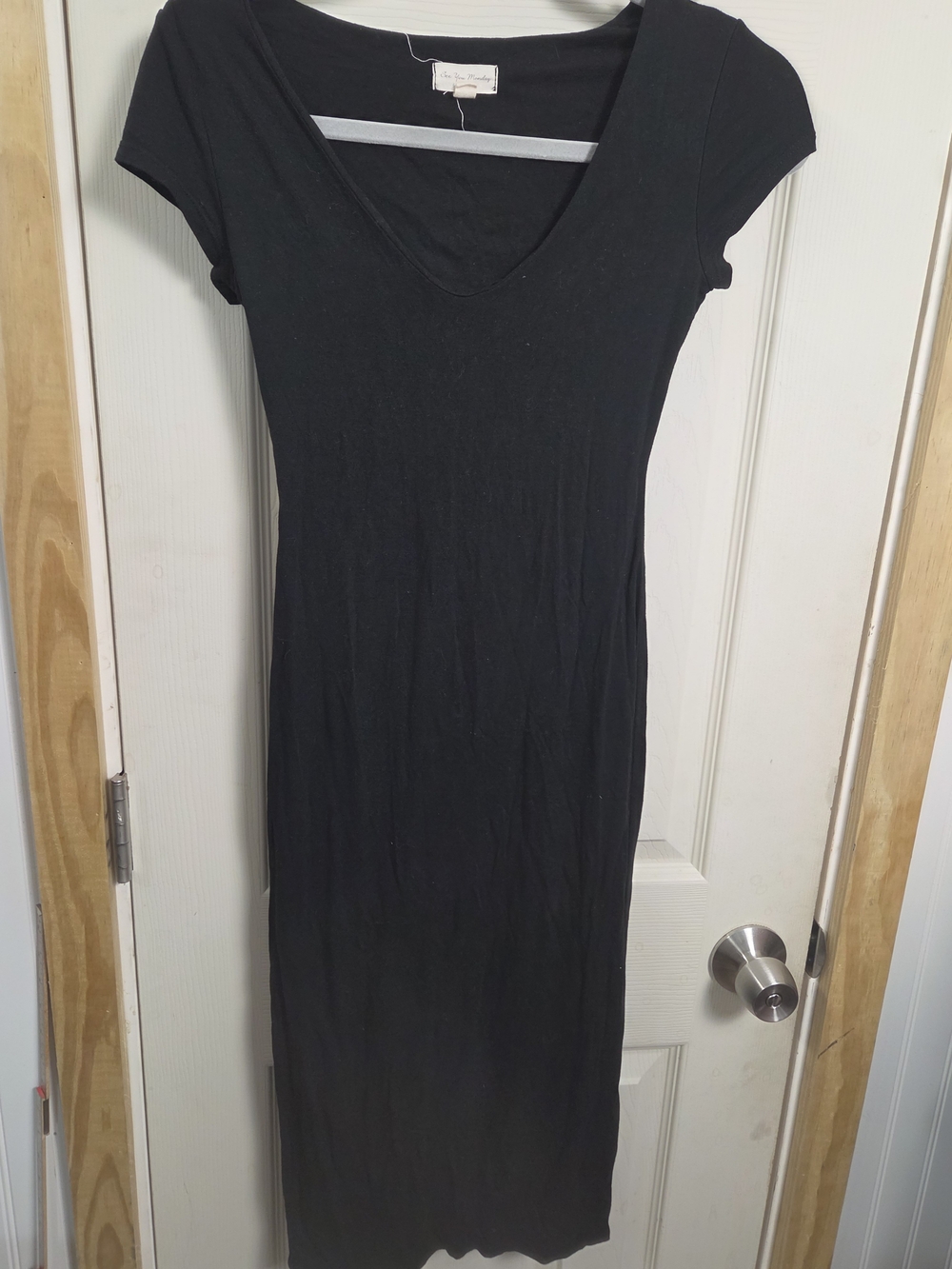 Bodycon Sexy See You Monday Black Maxi V‑Neck Cap‑Sleeve Dress